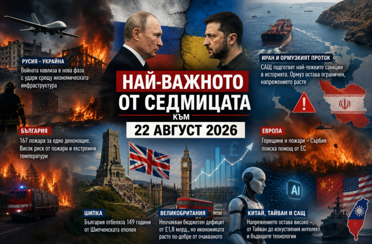 Войната влиза в нова фаза, Ормуз остава блокиран, Европа гори: най-важното от седмицата към 22 август 2026 г.
